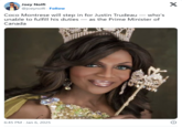 Joey Nolfi @joeynolfi. Follow Coco Montrese will step in for Justin Trudeau - who's unable to fulfill his duties — as the Prime Minister of Canada 6:45 PM - Jan 6, 2025