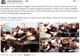 A post by Club Chalamet on Twitter. In the post, she shares three photos from Getty Images of herself with Timothee Chalamet.