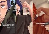 A meme based on the Shinkiri ship pairing. The meme shows a character tricking another into flexing their muscles.
