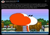 Supper Mario Broth @MarioBrothBlog Development files for Yoshi's Island contain a simplistic giant monster known internally only as "Kaiju", a Japanese term for Godzilla-type giant monsters. As it is cut off at the neck, it was likely meant to rise from offscreen. Here is a mock-up of it replacing a Nep-Enut. ALT Source: tcrf.net user "Fork", tcrf.net/File:B3-teki-kaiju.png