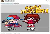 An image of Friday Night Funking characters. The tweet text reads, "Fridaynightfunking wgat it is."