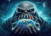 A version of the "Kai Cenat Save Us" meme. The meme shows a cthulu-like monster holding the earth.