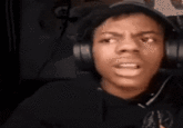 A reaction GIF featuring streamer iShowSpeed playing _Five Nights at Freddy's_ and pulling a funny face after being jumpscared.