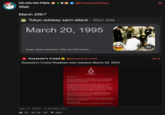 HO-HO-HO-PING @PandasAndVidya Wait. March 20th? Tokyo subway sarin attack > Start date : March 20, 1995 Image: noboru hashimoto, Corbis via Getty Images Assassin's Creed @assassinscreed Assassin's Creed Shadows now releases March 20, 2025. SHADOWS Jan 11, 2025 - 5:59 AM UTC Dear players We want to extend our heartfelt thanks to our incredible fans and dedicated teams for your unwavering support since our announcement in September to further refine and polish Assassin's Creed Shadows. Since November, we've been thrilled to share our progress through Gameplay Overviews, and the overwhelming excitement has truly inspired us. Each week has brought valuable feedback from our community. While we've already made remarkable strides, we believe a few additional weeks are needed to implement that feedback and ensure an even mora ambitious and engaging day-on experience. Accordingly, the new release date is March 20, 2025. We remain committed to delivering a high-quality, immersive experience-fostered by ongoing dialogue between our players and development teams. We know you're eager to learn more about Assessin's Creed Shadows, and we're excited to share that more updates will be coming your way very soon! Marc-Alexis Coté on behalf of all teams working on Assassin's Creed Shadows 12 19 55 252 8h Jan 9
