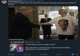 Tommyinnit responded to xQc by calling him "cringe" by posting a picture of xQc shaking hands with Donald Trump during the "Adin Ross Trump Stream.":https://knowyourmeme.com/memes/events/adin-ross-donald-trump-stream