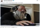 A meme of Rick Rubin with his eyes closed wearing big headphones listening to music. The meme reads, "Designers after drawing a single rectangle."