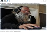 A meme of Rick Rubin with his eyes closed wearing big headphones listening to music. The meme reads, "All you’re missing is some confetti when they click that button."