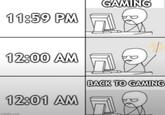 11:59 PM GAMING 12:00 AM 12:01 AM BACK TO GAMING