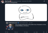 Memes about J.D. Vance's official portrait made the rounds online in January 2025, with people comparing it to the "people with blue eyes":https://knowyourmeme.com/memes/people-with-blue-eyes meme, or "editing it":https://knowyourmeme.com/memes/jd-vance-portrait-edits to exaggerate his features. 