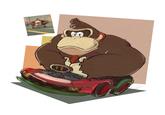 A piece of art depicting Donkey Kong riding in a kart. The art is based off of Donkey Kong's new design.