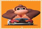 A piece of art depicting Donkey Kong riding in a kart. The art is based off of Donkey Kong's new design.