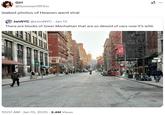 A tweet reading "leaked photos of Heaven went viral." The tweet quote posts a photo of Manhattan with an empty street.