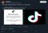 Exactly 26 Hours... + Follow Stephie @stephiesparda.bsky.social This ban lasted about 1/12th of a Concord. Culture Crave @culturecrave.co. 1d TikTok is officially back online in the US Ժ Welcome back! Thanks for your patience and support. As a result of President Trump's efforts, TikTok is back in the U.S.! You can continue to create, share, and discover all the things you love on TikTok. d Continue January 19, 2025 at 7:39 PM Everybody can reply 35 reposts 114 likes 35 114 <