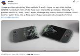 A joke about Nintendo Switch 2 being a flop. This gamer rage meme shows a photoshopped image of the Nintendo Switch 2 console broken in half.