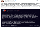 A "tweet":https://knowyourmeme.com/memes/sites/twitter-x about "Donald Trump":https://knowyourmeme.com/memes/people/donald-trump pardoning "Silk Road":https://knowyourmeme.com/memes/sites/silk-road founder "Ross Ulbricht":https://knowyourmeme.com/memes/people/dread-pirate-roberts solely for the Libertarian vote, indicated by Trump spelling his name wrong on social media.