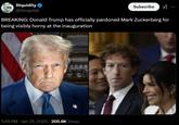 litquidity ❤ @litcapital Subscribe... BREAKING: Donald Trump has officially pardoned Mark Zuckerberg for being visibly horny at the inauguration 1:48 PM - Jan 21, 2025 205.6K Views