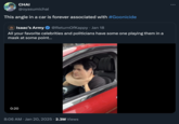 January 20th, 2025 tweet by @oyasumichai CHAI @oyasumichai This angle in a car is forever associated with #Goonicide Isaac's Army @ReturnOfKappy • Jan 18 All your favorite celebrities and politicians have some one playing them in a mask at some point... 0:20 8:06 AM • Jan 20, 2025 2.3M Views 市具厂家