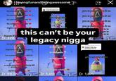 A meme joking about an "Instagram Reels":https://knowyourmeme.com/memes/sites/instagram-reels user spamming the Little "Squid Game":https://knowyourmeme.com/memes/subcultures/squid-game Guard Dancing meme, telling them that "this can't be your legacy."