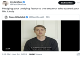 A "tweet":https://knowyourmeme.com/memes/sites/twitter-x from "Lindy Man":https://knowyourmeme.com/memes/lindy-lindy-effect, Paul Skallas, about "Silk Road":https://knowyourmeme.com/memes/sites/silk-road founder Ross Ulbricht's video thanking President "Donald Trump":https://knowyourmeme.com/memes/people/donald-trump for pardoning him.
