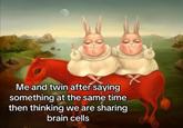 Me and twin after saying something at the same time then thinking we are sharing brain cells