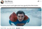 A post highlighting the goofiness of the flying Superman close-up shot.