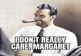 Tweet by X user @HaikusFromUnder featuring the "catchphrase":https://knowyourmeme.com/memes/cultures/catchphrases, "I Don't Really Care, Margaret." Vice President "J.D. Vance":https://knowyourmeme.com/memes/people/jd-vance uttered the line in a January 2025 interview after CBS Face the Nation news anchor Margaret Brennan pressed him about his stance on immigration and Afghan refugee resettlement.