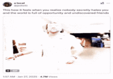 A "tweet":https://knowyourmeme.com/memes/sites/twitter-x using the Shemar Moore Dancing GIF, captioned, "This how it feels when you realize nobody secretly hates you and the world is full of opportunity and undiscovered friends."