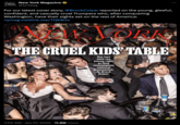 "New York Magazine's 'The Cruel Kids' Table' Cover" refers to a viral cover story published by New York Magazine on January 27th, 2025, featuring photos taken at the "Power 30 Awards," an event co-sponsored by "TikTok":https://knowyourmeme.com/memes/sites/tiktok to celebrate social media influencers who aided in "Donald Trump's":https://knowyourmeme.com/memes/people/donald-trump "reelection":https://knowyourmeme.com/memes/events/2024-united-states-presidential-election--3. While some internet users described the photos as "sinister," citing the high-contrast and supposedly garishly lighting, conservative internet users described the images as flattering, with "J.D. Vance":https://knowyourmeme.com/memes/people/jd-vance tweeting, "It’s like they’re trying to make us look cool." CJ Pearson, co-chair of the Republican National Committee Youth Advisory Council and a Black influencer who co-hosted the event accused the writer of the story of distorting the racial makeup at the party, saying that he and other non-white attendees were cropped out of the cover photo purposefully.