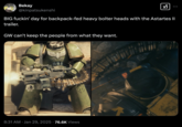 January 29th, 2024 tweet by @kinpatsukenshi Bekay @kinpatsukenshi BIG f-----' day for backpack-fed heavy bolter heads with the Astartes II trailer. GW can't keep the people from what they want. • 8:31 AM Jan 29, 2025 76.6K Views