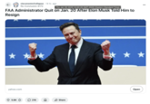 ← • r/economicCollapse ⚫ 14 hr. ago No-Conclusion-6172 Thu Jan 30 2025 14:40:26 GMT-0500 (Eastern Standard Time) FAA Administrator Quit on Jan. 20 After Elon Musk Told Him to Resign yahoo.com 5.6K ☐ 216 Д ✰ Share Open