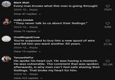 Comments from the viral Spool of Wire Guy video. The comments largely criticize the guy's wife for brushing off the emotional impact of his spool of wire.