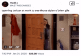 A "tweet":https://knowyourmeme.com/memes/sites/twitter-x about the explicit Dylan O'Brien "GIFs":https://knowyourmeme.com/memes/cultures/gif on "Twitter / X":https://knowyourmeme.com/memes/sites/twitter-x , using the "Carly Gets Blinded":https://knowyourmeme.com/memes/icarly-flash-carly-gets-blinded GIF from "_iCarly_":https://knowyourmeme.com/memes/subcultures/icarly.