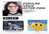 Erica Mendez version of the Popular Voice Actor Man / Roles meme.