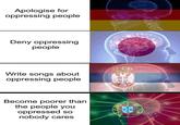 Apologise for oppressing people Deny oppressing people Write songs about oppressing people Become poorer than the people you oppressed so nobody cares S