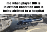 A Squid Game version of the Me When a X Is in Critical Condition and Is Being Airlifted to the Hospital GIF caption meme about Player 100, a minor antagonist of the show.