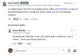 Amy Santee Author Career Strategist & Coach for UX Professionals | Writer, Speake... (edited) 3y ... In related news, the kid in this Apple promo video, Brent Rambo, is now an engineering director at Facebook. Brent, thank you for this timeless treasure. Like CC28 Reply 2 Replies . See previous replies Brent Rambo • 3rd+ Engineering at Apple ЗУ My pleasure! Little did I know 25+ years later it would turn into a meme... funny how things work out. Like 11 Reply . Add a reply...