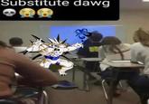 A meme showing Omega Shenron from "Dragon Ball":https://knowyourmeme.com/memes/subcultures/dragon-ball teaching a class. The meme reads, "substitute dawg."