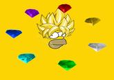 Gomer surrounded by the chaos emeralds. 
Edit: Guper Gaiyan/Gaiyajin