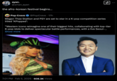 In late January 2025, "a number of offensive tweets":https://knowyourmeme.com/memes/events/karla-sofia-gascon-offensive-tweets from Spanish actress Karla Sofía Gascón Twitter account began making the rounds online, one of which called the 2021 Oscars a "festival afrokoreano" or "Afro-Korean Festival." In the days following Gascón's tweets, internet users began posting lighthearted jokes about what such a festival could look like.