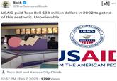 USAID paid Taco Bell $34 million dollars in 2002 to get rid of this aesthetic. Unbelievable Rock @TheCensored Rock USAID paid Taco Bell $34 million dollars in 2002 to get rid of this aesthetic. Unbelievable ... : UNITED * STATES AGENCY USAID ERNATIONAL DEVELOPMENT USAID M THE AMERICAN PEC Taco Bell and Kansas City Chiefs 12:57 PM Feb 7, 2025 1,799 Views