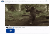 Meme shared to Twitter / X about a 24-hour "PlayStation Network":https://knowyourmeme.com/memes/subcultures/playstation outage that began on Friday evening, February 7th, 2025, that affected players' ability to access online gaming and the PlayStation Store.