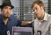 A meme showing Dexter and Angel Batista on a laptop computer looking shocked. This is a meme template.