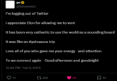 ye⭑ @kanyewest I'm logging out of Twitter I appreciate Elon for allowing me to vent It has been very cathartic to use the world as a sounding board It was like an Ayahuasca trip Love all of you who gave me your energy and attention To we connect again Good afternoon and goodnight 10:48 PM - Feb 9, 2025 1K 288 3K ☐ 60