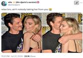 A photo of Pedro Pascal hugging a woman tight. The caption reads, "relax bro, ain't nobody taking her from you 😭."