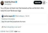 The second tweet exchange between Soulja Boy and Marlon Wayans. Soulja makes fun of Marlon for starring in White Chicks.