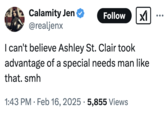 A "tweet":https://knowyourmeme.com/memes/sites/twitter-x joking about Ashley St. Clair "taking advantage" of "Elon Musk":https://knowyourmeme.com/memes/people/elon-musk because he's "special needs."