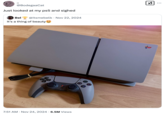 An example of the "phrasal template":https://knowyourmeme.com/memes/snowclone meme "Looked at my X and sighed" being used, where people jokingly call something close to them inadequate in the face of something or someone they perceive to be better.