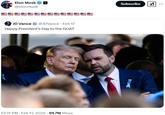 A post by Elon Musk. In the post, Musk quote-retweets JD Vance with 14 American flags.