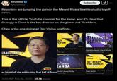 Grummz @Grummz Subscribe Reporters are jumping the gun on the Marvel Rivals Seattle studio layoff news. This is the official YouTube channel for the game, and it's clear that Guangyun Chen is the key director on the game, not Thaddeus. Chen is the one doing all Dev Vision briefings. UANGGUANG REATIVE DIRECTOR RIVALS ADY E FUN! L02 Get Ready for Fun! | Dev 2 onths ago CTIC EMPIRE OF KANDA Empire of Wakanda: Star we kicked off the exhilarating first half of Seaso Reveal | Marvel Rivals months ago 3:29 PM Feb 18, 2025.55.7K Views 8:09 1:12 RS DUELIST HAWKEY Hawkeye: The Unmatched Sharpsl Character Reveal | Marvel Rivals 931K views - 2 months ago RIVALS GET READY FOR LAUNCH! DEV VISION VOL.01 Marvel Rivals: Get Ready for Launc Vision Vol. 01 1.6M views 3 months ago