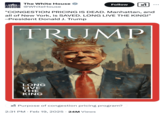 Donald Trump made a post about his appointed Secretary of Transportation Sean Duffy sending New York an order to strike down its $9 congestion tax. The post read, "CONGESTION PRICING IS DEAD. Manhattan, and all of New York, is SAVED. LONG LIVE THE KING!" The post subsequently inspired this official White House X / Twitter post that depicted Trump smiling while wearing a crown, alongside text that reads, "Long Live The King."